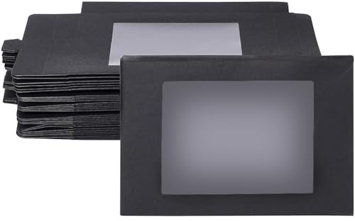 BENECREAT 30 st svart kraftpapper presentförpackning med transparent PVC-fönster vikbar rektangel bröllop choklad godis främjar förpackningslåda, 12,5x8,5x1,5 cm