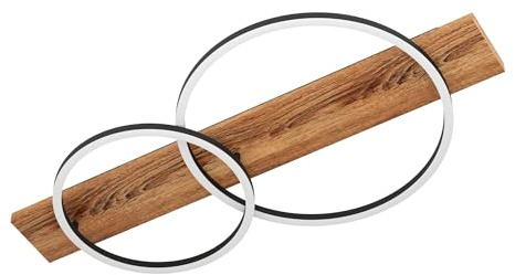 Eglo Boyal Lámpara de techo led de 2 focos, lámpara de salón vintage, rústica, lámpara de cocina de acero, madera y plástico, negro, marrón, blanco, longitud 78 cm