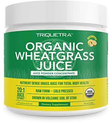 Organic Wheatgrass Juice Powder - Organically Grown in Volcanic Soil of Utah - Raw & BioActive Form, Cold-Pressed Then CO2 Dried, 20:1 Super Concentrate - Lemon (6.2 oz - 60 Servings)