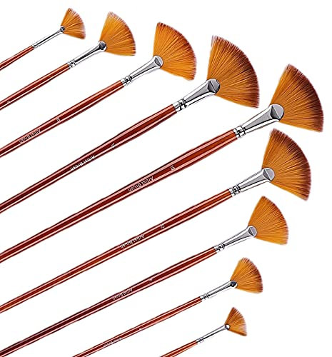 GACDR Fächerpinsel Set, 9 Stück Fächer Pinsel Acrylfarben Künstlerpinsel Set für Acryl, Ölgemälde, Gouache und Tempera Malerei
