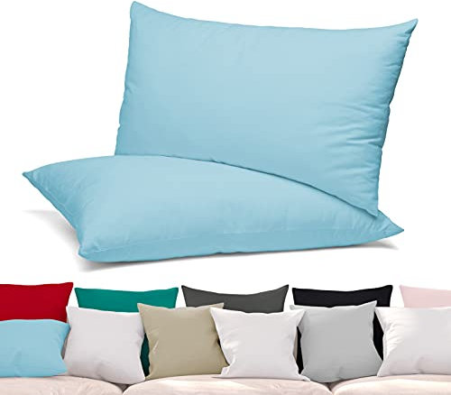 BEAUTEX 2er Set Kissenbezug, Kissenhülle aus gekämmter Baumwolle, Premium Jersey 160g/m², Größe und Farbe wählbar (40x60 cm, Hellblau)
