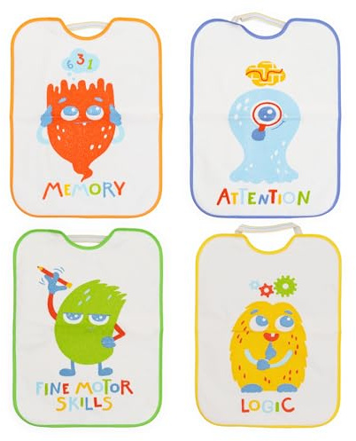 Ti TIN Pack 4 Baberos con Goma Elástica - Rizo de Algodón 73% y Poliéster 27% - Impermeables, Suaves y Absorbentes - Forro de Vinilo - Fácil Lavado y Secado - Ideal Guardería y Bebéss + 12 meses