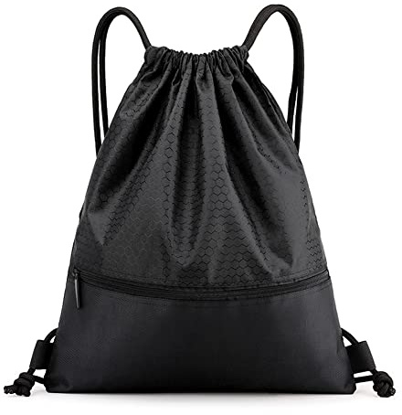 FenFang Zaino con Coulisse, Borsa a Sacco Tracolla Neri, Zainetto Leggero Sacca con Cordoncino Sportiva Sacche Palestra Scuola Viaggio Pieghevole Zainetti per Uomo Donna Bambini Bambino Ragazzo Larga