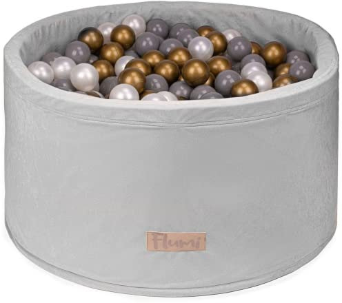 Flumi Personalisierte Bällebad Baby ab 1 Jahr - Bällepool Kinder 90x40cm mit 200 Bällebad Bälle ∅ 7cm in EU hergestellt - Oeko-TEX und CE-Zertifiziert - (Hellgrau)