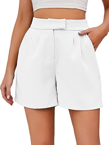 Famulily Frauen Casual High Rise Bussiness Büro Shorts Plissee Strand Sommer Anzug Shorts Weiß S