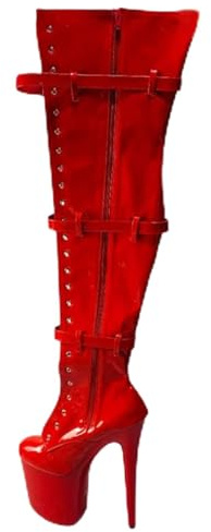 Botas de Cuero charolado para Mujer por Encima de la Rodilla - Tacón Alto de 20 cm con Cierre de Cremallera para Fiesta en Discoteca y Noche glamorosa,Rojo,41 EU