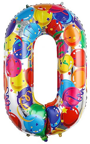 Ponmoo 40 Pouces Foil Ballon Chiffre 0 Multicolore (101cm), Gonflable Hélium ou Air, Géant Numéro 0-9, 10-29, 30-100, Grand Ballons pour Mariage, Décoration de Fête d'anniversaire