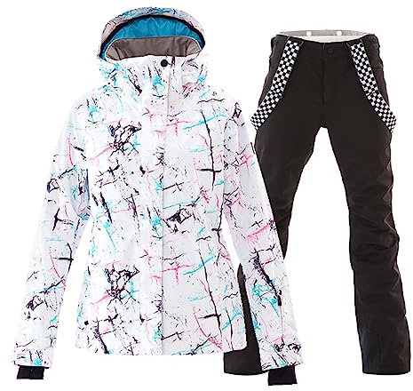 ALSOGO Damen Skianzug Schneeanzug Winddicht Wasserdicht Skifahren Snowboardjacke Trägerhose Set Zum Skifahren Snowboarden Klettern SMNWT+Black M