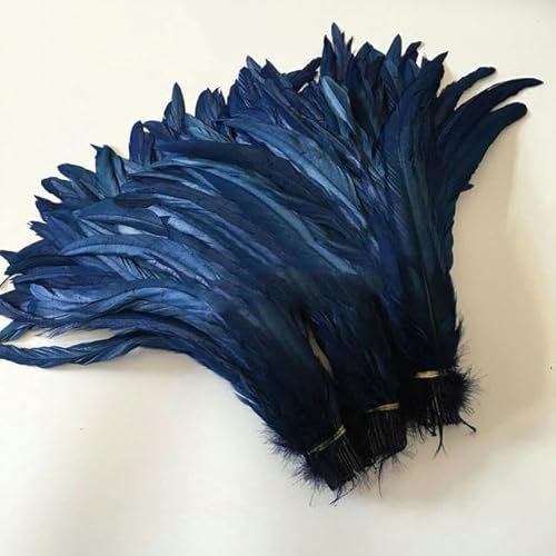 100 Stück gebleichte Hahn-Hühnerschwanz-Federfedern 30-35 cm 12-14 Zoll DIY gefärbter Hahnenschwanz Kleidungszubehör Schmuck Performance-Marineblau