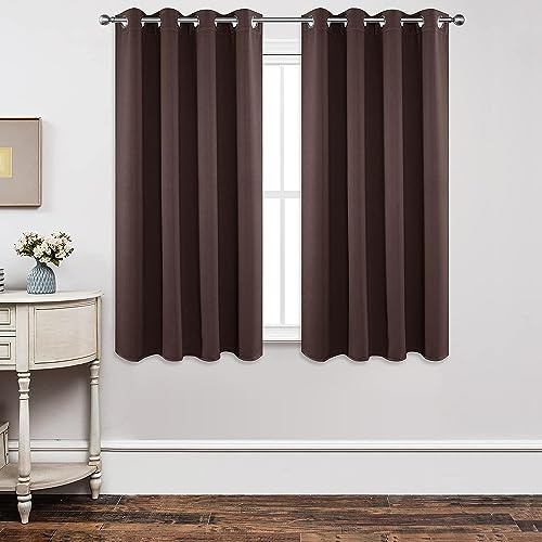 Joydeco Blackout Curtains 63 inch Length 2 Panels Set, Thermal Insulated Long Curtains & Drapes 2 Burg, Room Darkening Grommet Curtains for Bedroom Living Room Windows (W42 x L63 Inch, Chocolate)