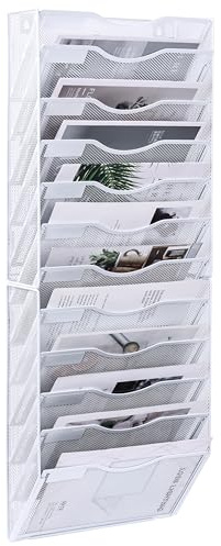 TQVAI 12 nivåer hängande väggfil organiserare tidning filhållare väggmonterad A4 dokumenthållare, vit