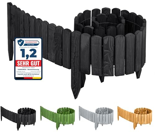 Garronda trädgårdsavgränsning i trä – impregnerat flexibelt rullstaket/rullkant 200x10 cm palissad och trädgårdsstaket för trädgården GD-0046 (Grafit, Höjd: 10 cm)