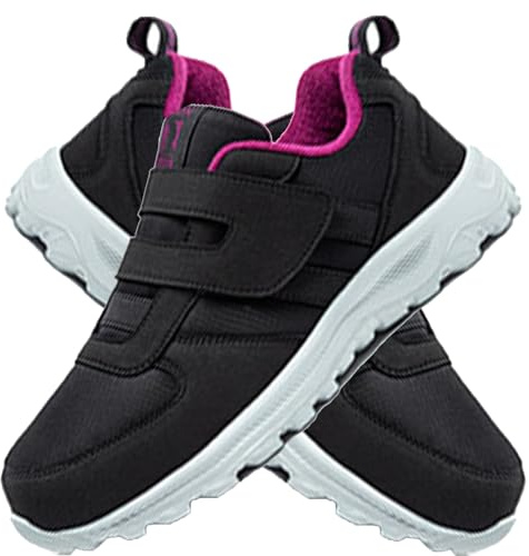 AZMAHT Scarpe Ginnastica a Strappo Larghe per Diabetici in Memory Foam Anziani Scarpa Ortopedica Made in Italy Plantare Estraibile Chiusura a Strappo,Women Black,38/240mm