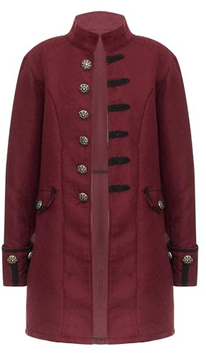 renvena Boys Renaissance Steampunk Tailcoat Halloween Medieval Pirate Vampire Victorian Jacket Frock Coat Burgundy 11-12 Years
