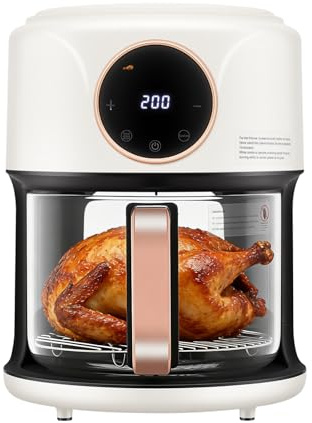 Fritös varmluftsfritös 1350 W 5 l luftfrys, digital display, luftfritös med visningsfönster, fritös varmluft utan fett luftfryer för grillning/bakning/stekning/torkning, 80–200 ℃