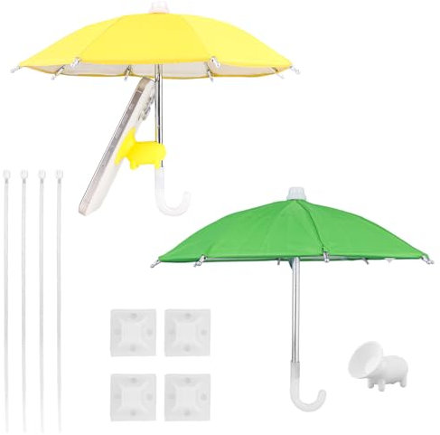 XIHIRCD 2pcs Cell Phone Umbrella, Phone Umbrella for Sun with 2 Cute Piggy Sucker Phone Shade for Pool Mobile Phone Sunshade Decoration (Green, Yellow)