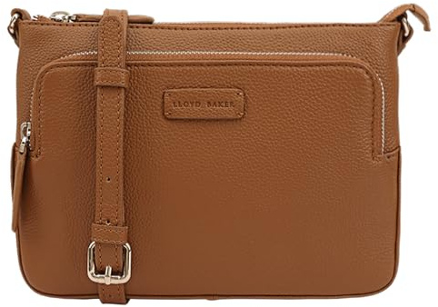Lloyd Baker London – DEVAL Double-Zip Leather Crossbody Bag: Women's Functional Design in 100% Genuine Full-Grain Leather- CARAMEL CAFÉ (Tan)