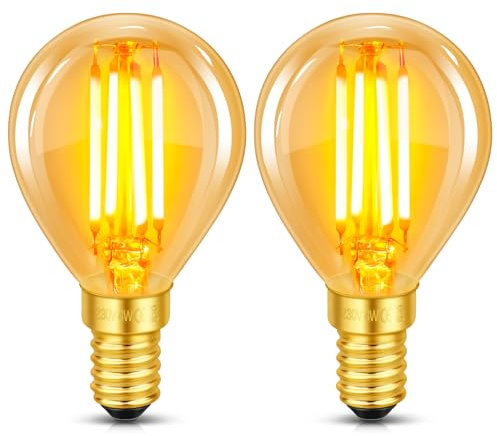 Ampoule E14 Filament LED Vintage 4W, Equivalent 40W Incandescence, Verre Ambré Blanc Chaud 2200K, G45 Golf Filament Rétro, 400LM, AC 220V, Non-Dimmable, Décorative pour Restaurant Café Bar, Lot de 2