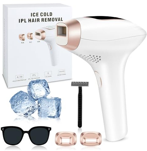 BUTBU Epilatore Luce Pulsata IPL con Ghiaccio, 3 In 1 Epilatora Laser, 9 Livelli di Energia Regolabile Adatto, 999,999 Luce Pulsata, per Donne, Uomo Viso/Schiena/Bikini/Corpo (Bianco)