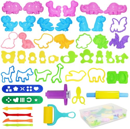 Playdough Accessories Set, 47 Pcs Dino Dinosaur Play Dough Tools and Cutters, Kids Toddlers Modeling Clay Plasticine Tools Set, Modeling Tools for Boys Girls (46 PCS Playdough Accessories)