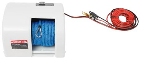 12V Elektrische Ankerwinde FüR Boote 25Lb KapazitäT Mit 98Ft Seil Drahtlose Fernbedienung Ip65 Wasserdicht 70Ft/Min Drop 60Ft/Min Retrieve Geschwindigkeit Engineered Kunststoff Marine Grade Weiß