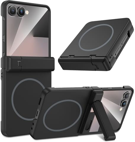 Maxdara for Galaxy Z Flip 7 Magnetic Case with Kickstand, Black | Support Wireless Charging, Compatible with MagSafe, with Built-in Screen Protector & Hinge Protection