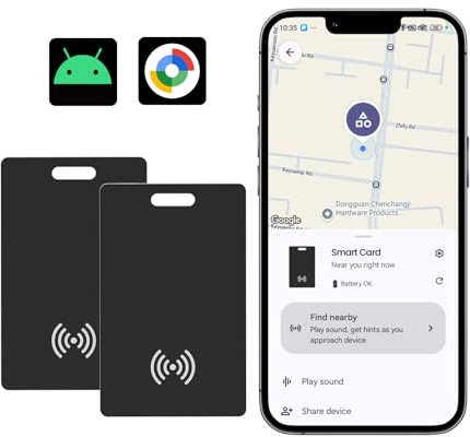 Android Traceur Tag Rechargeable Wallet Tracker Card Localisateur d'objets, Fonctionne avec l’app Google Localiser (Uniquement Android), pour Clés/Bagages/Valises/Portefeuilles, 2 Pack