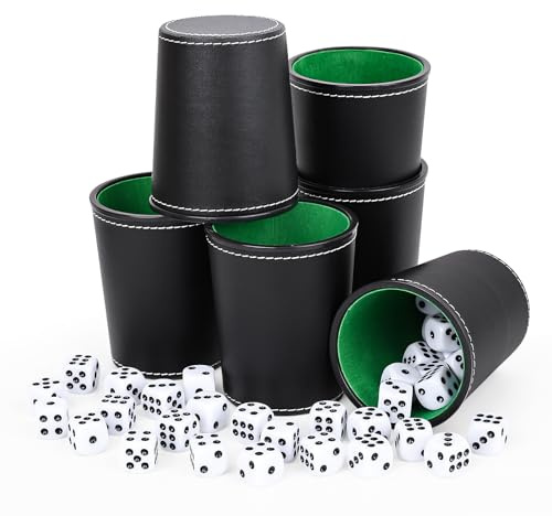 Biamaleu Cubilete Dados Poker, Juego de Dados, 6 Cubiletes Y 36 Dado, Taza de Dados de Cuero, para Juegos De Fiesta Interactivos, Juguetes para Lanzar (Negro)