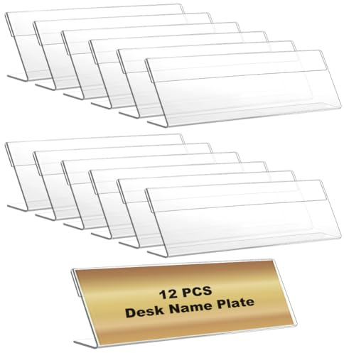 AHANDMAKER 12 targhette in acrilico da scrivania, rettangolari, 5 x 20 cm, personalizzabili, per ufficio, classe, scrivania, targhette per nome, insegnanti, licenza aziendale, decorazione cornice