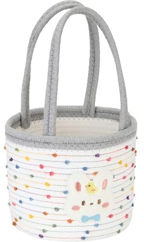 Sea Team Cesta de Conejo de Pascua para Niños, Bolso de Cuerda de Algodón, Cesta para Huevos y Almacenamiento, Decoración de Pascua, Lunares Arcoíris Grises