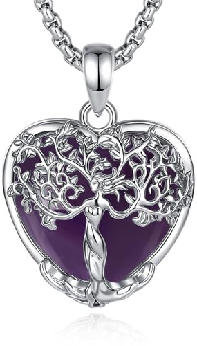 CELESTIA Livets trädkedja med månsten obsidian ametist berlock silverpläterad, presenter till kvinnor födelsedag, jul, mors dag smycken för mamma, syster, mormor