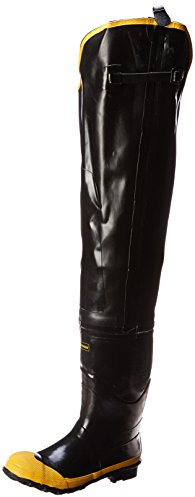 LaCrosse Economy Hip 32 Men's Waterproof Steel Toe Work Boots featuring Premium Natural Rubber Construction and High Traction Diamond Bar Outsole, Black - 12