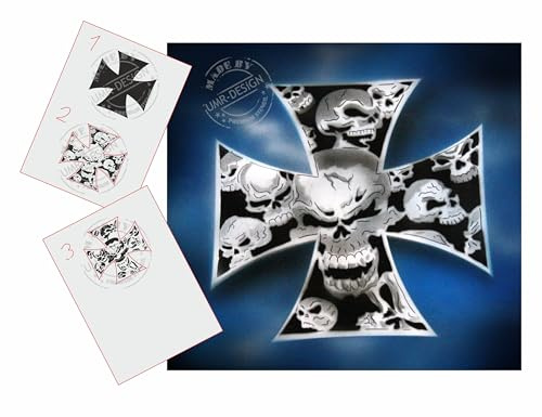 UMR-Design AS-096 Skullcross Plantilla para aerografía Step by Step Size S