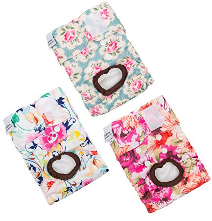 CuteBone Dog Diapers Female Washable Small Medium Large 3 Pack Reusable Doggie Diapers Puppy Period Pants for Doggy Heat Cycle Peeing