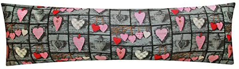 Baumwoll Renforcé Seitenschläferkissen Bezug 40x145cm - Herzen Love Liebe - 100% Baumwolle Stillkissenbezug (358-1-B)