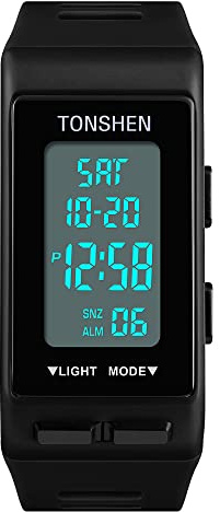Tonshen Unisex utomhus sport digital vattentät LED klocka, multifunktion militär stoppur larm nedräkningsklockor, Svart, armband