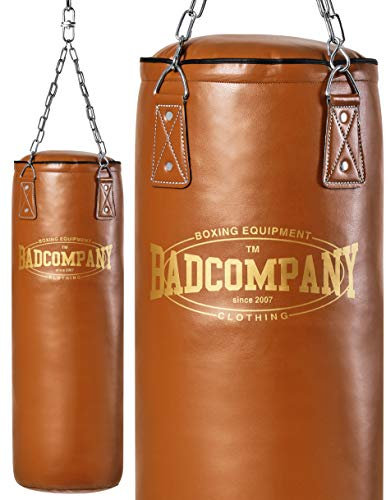 Bad Company Retro Boxsack I Punching Bag ungefüllt inkl. Heavy Duty Vierpunkt-Stahlkette - 180 x 35 cm