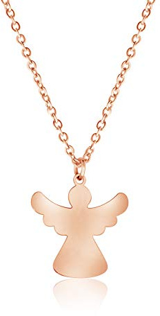 Nuoli® Collier ange gardien pour femme (45 + 5 cm réglable) avec pendentif ange pour femmes et filles, en acier inoxydable, disponible en argent et or rose, Acier inoxydable