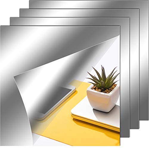 Zonon Lot de 4 Feuilles de Miroir Flexibles Autocollantes sans Verre pour décoration Murale de la Maison (30,5 x 30,5 cm)