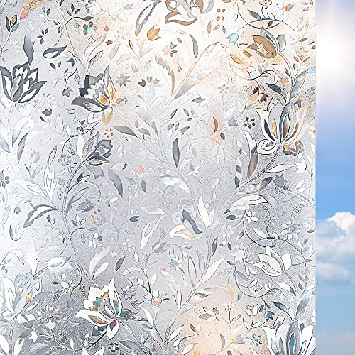 Privacy Window Film Self-adhesive Privacy Film Opaque No Glue Anti UV Decorative Stain Glass Film Window Covering Frosted Window Film Tulip (60x200cm)