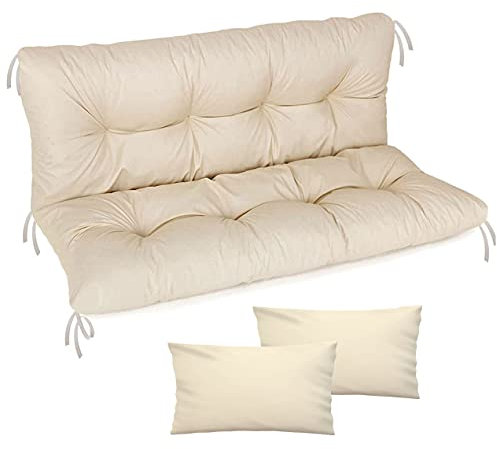 Ferocity Auflage für Hollywoodschaukel 100x50x50 Gartenbankauflage und 2 Kissen Palettenauflage Bankauflage Sitzkissen und Rückenkissen Matratze Sitzpolster Gartenpolster, Beige [133]