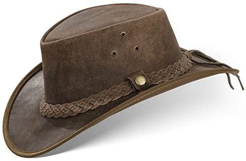 Black Forest Fox® Texas Western Reiten Cowboy Leder Hut (Vintage-Brown, L)