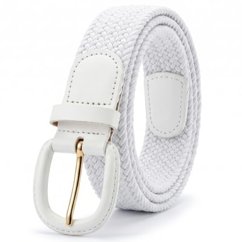 Streeze Cintura Uomo/Donna Elasticizzata Intrecciata 30mm. 6 Taglie. Fibbia in Pelle (Bianco, L)