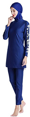 Odizli Costume da bagno musulmano da donna islamico arabo manica lunga top da nuoto+costumi da bagno+cuffia da nuoto 3 pezzi costume da bagno Burkini taglie grandi, S