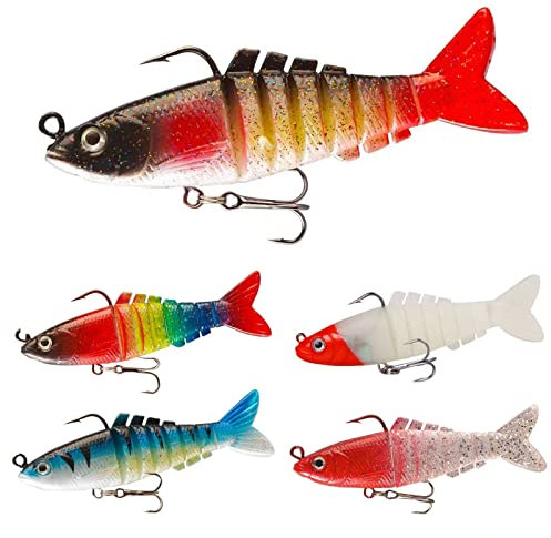 5 Stück Angelköder Set mit 1 Box,17g Gummifische Köder Set mit jigkopf Weicher Fischköder für Hecht Barsch Zander Forellen(9cm)