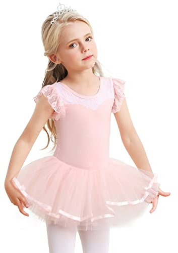Ballet Tutu dress Lace Short Sleeve Ballerina Costume for Girls Kids Toddler Ballet Outfit Cotton Dance Leotards with Tutu Skirts 2-9 Years