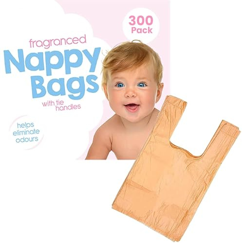 HiFEN® Scented Baby Nappy Bags with Tie Handles Antibacterial Fragranced Disposable Diaper Sacks Bags Dispenser for Babies Travel - Pack of 300