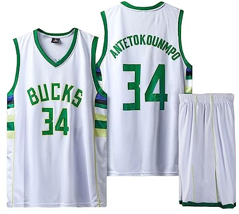 CLZWFZ 34#Basketball Trikot Kit Kinder Fans Trikot Jungen Sportbekleidung Ärmellose Basketballweste Tops und Shorts Sport Set Sommer Trainingsanzug Geschenke für Jungen Grils,Weiß,L