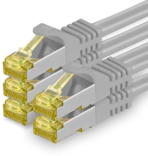 freiwerk 5x 1 m - Cable de red CAT-7 Cat.7, Ethernet, Lan y cable de parche RJ-45 SFTP 10GB/s - gris