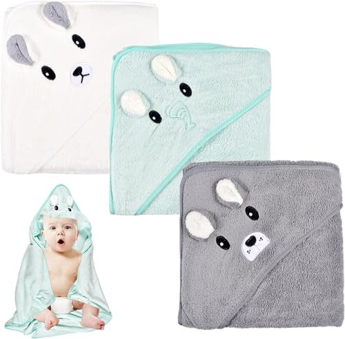 Forhome 3Pack Baby Handtücher Kapuze 80X80cm Babybadetücher, Kapuzenhandtuch Baby Badetuch Babyhandtuch Mit Kapuze,Niedliches Baby-Kapuzenhandtuch Mit Muster Unisex 0-5 Jahre (B)